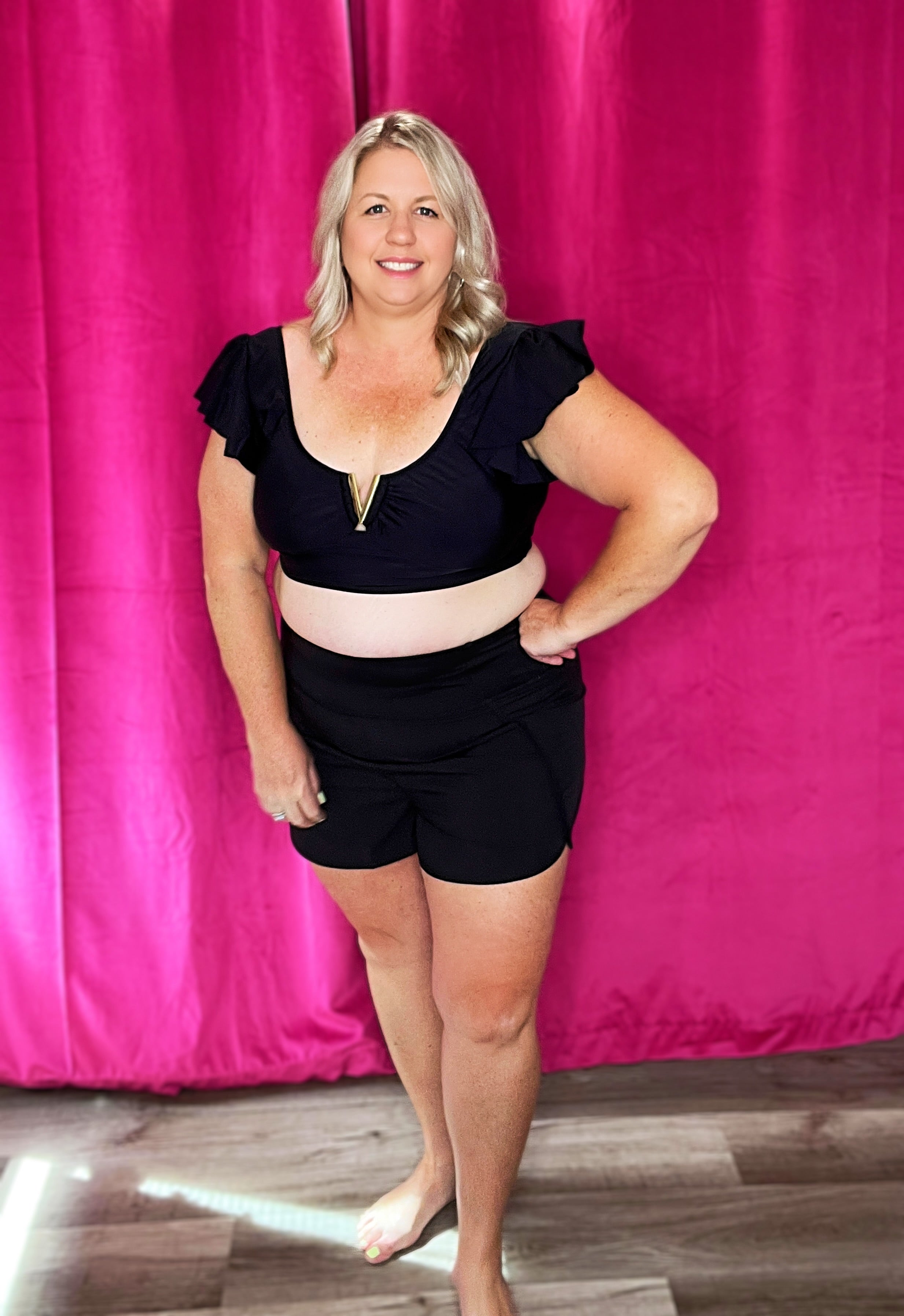 ruffle sleeve swim top