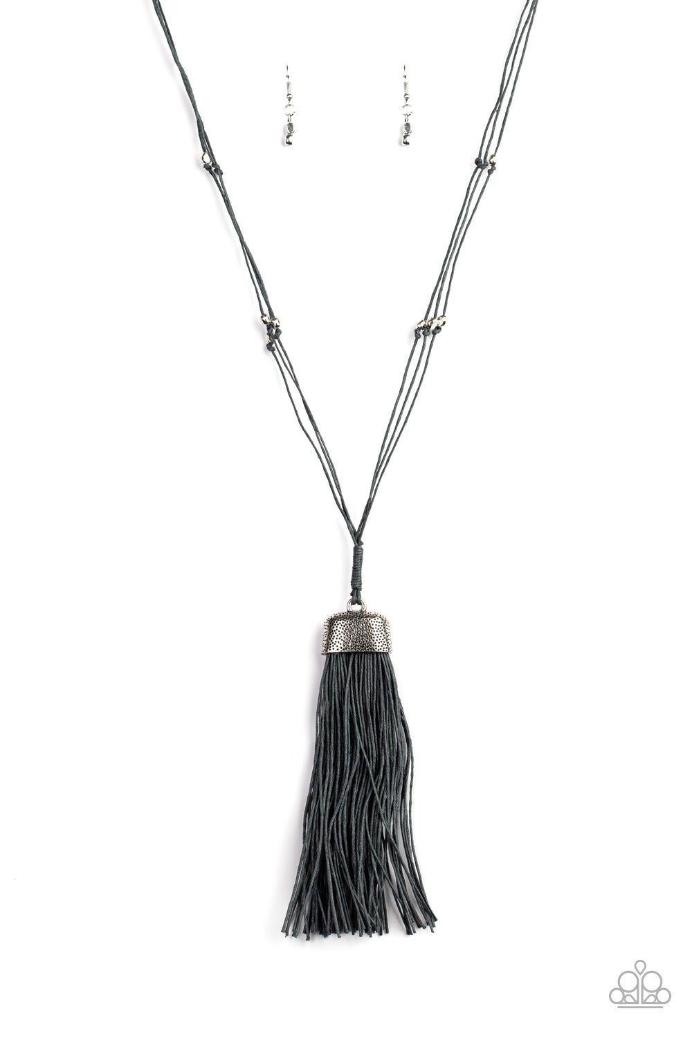 16payページ！ Brush It Off - Paparazzi - Silver Bead Gray Cording Tassel