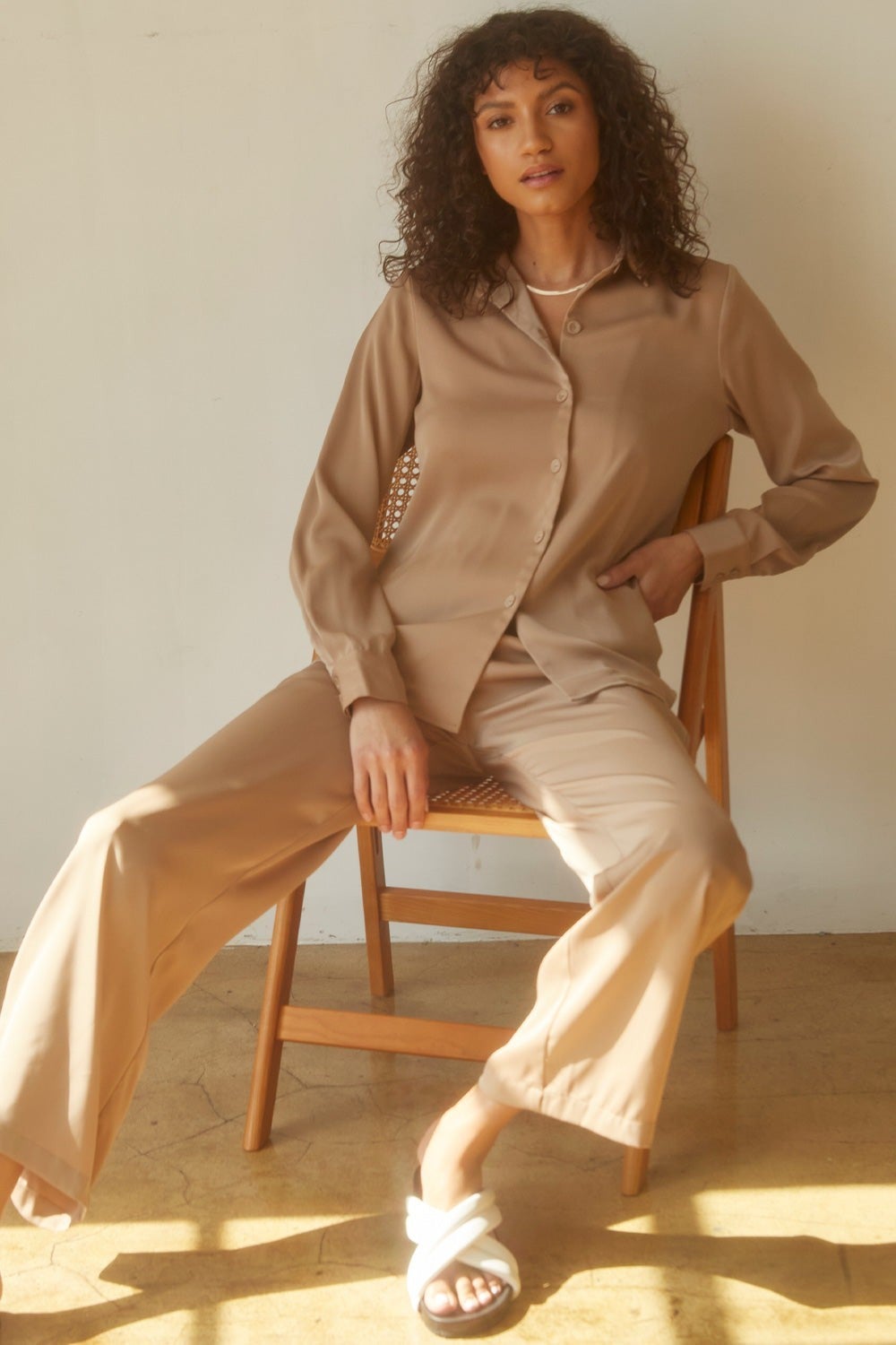 Satin Shirt and Pant Set - Mocha | Unique fashion boutique