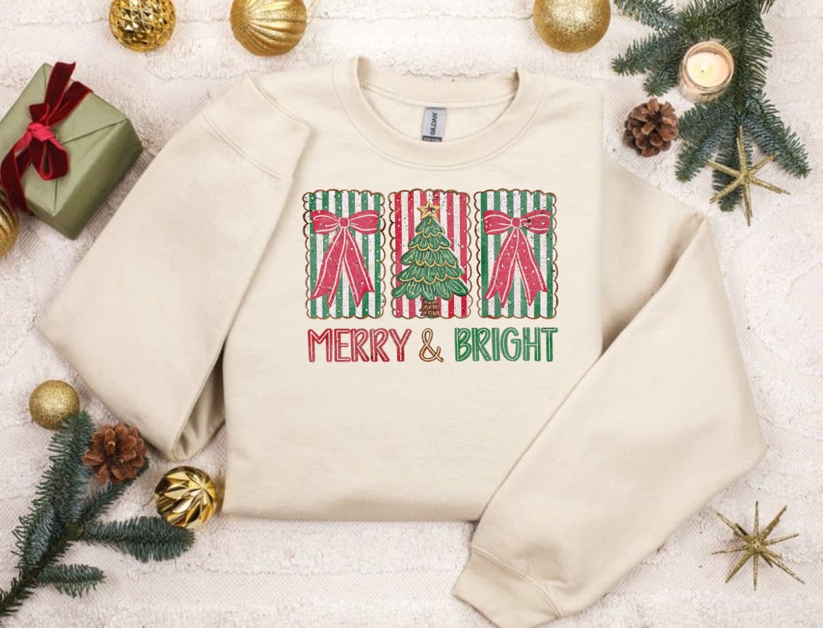 Merry Bright Boxed Stripe Tee/Crewneck The Beanstalk Boutique