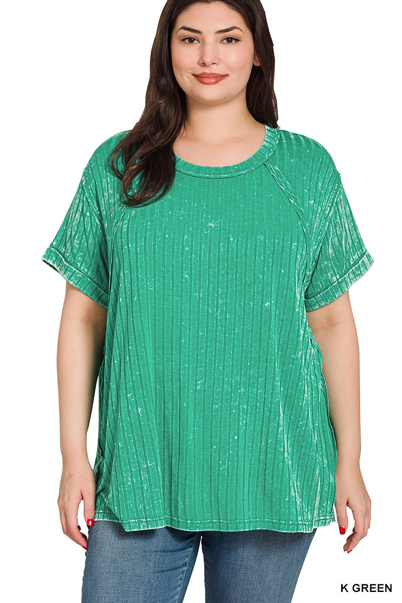 Zenana - Plus/Reg - Acid Wash Boatneck Top (Many Colors