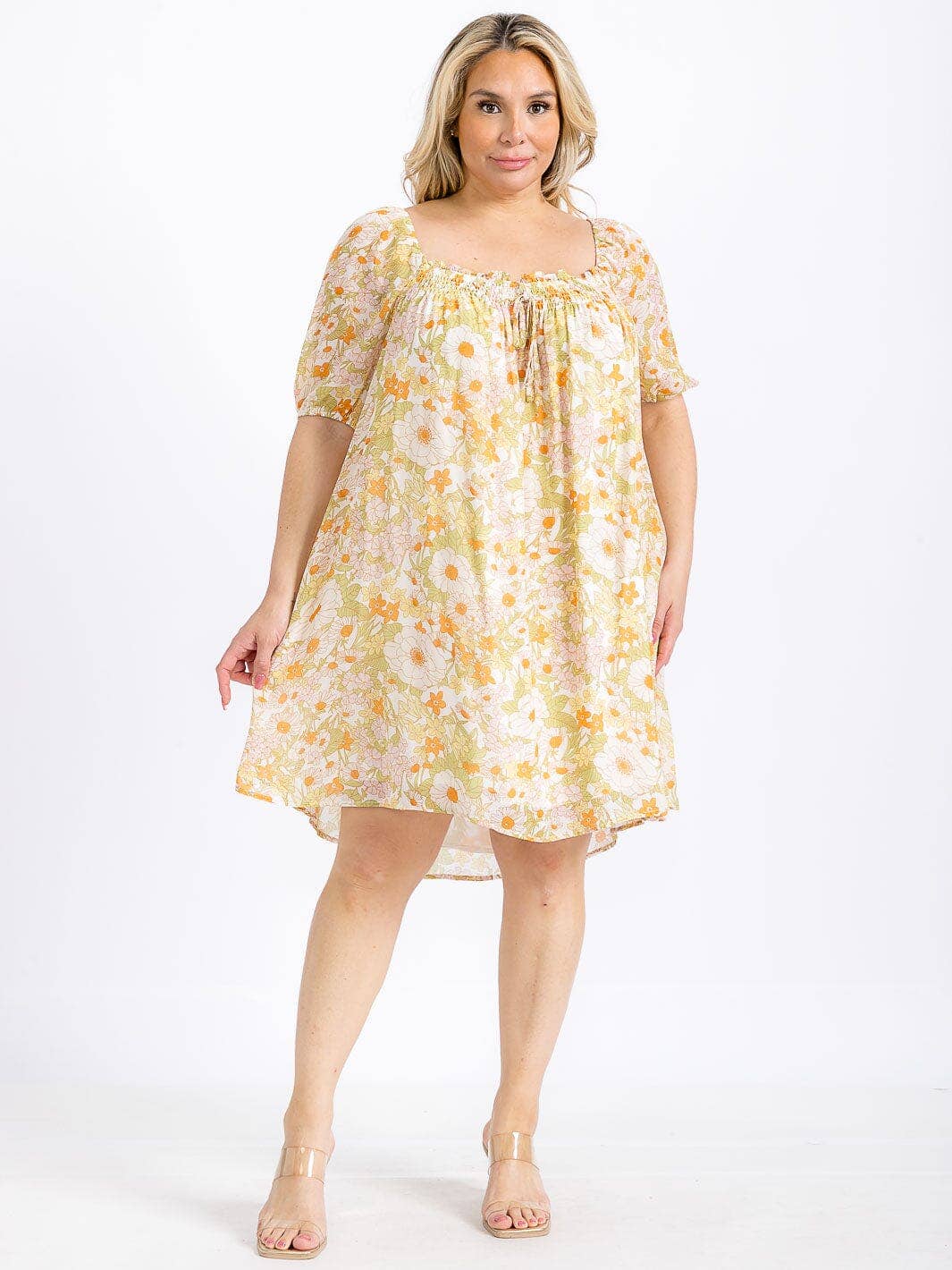 knee length dresses for ladies Bohemian Square Neck Short Sleeve Midi Dress main image 0