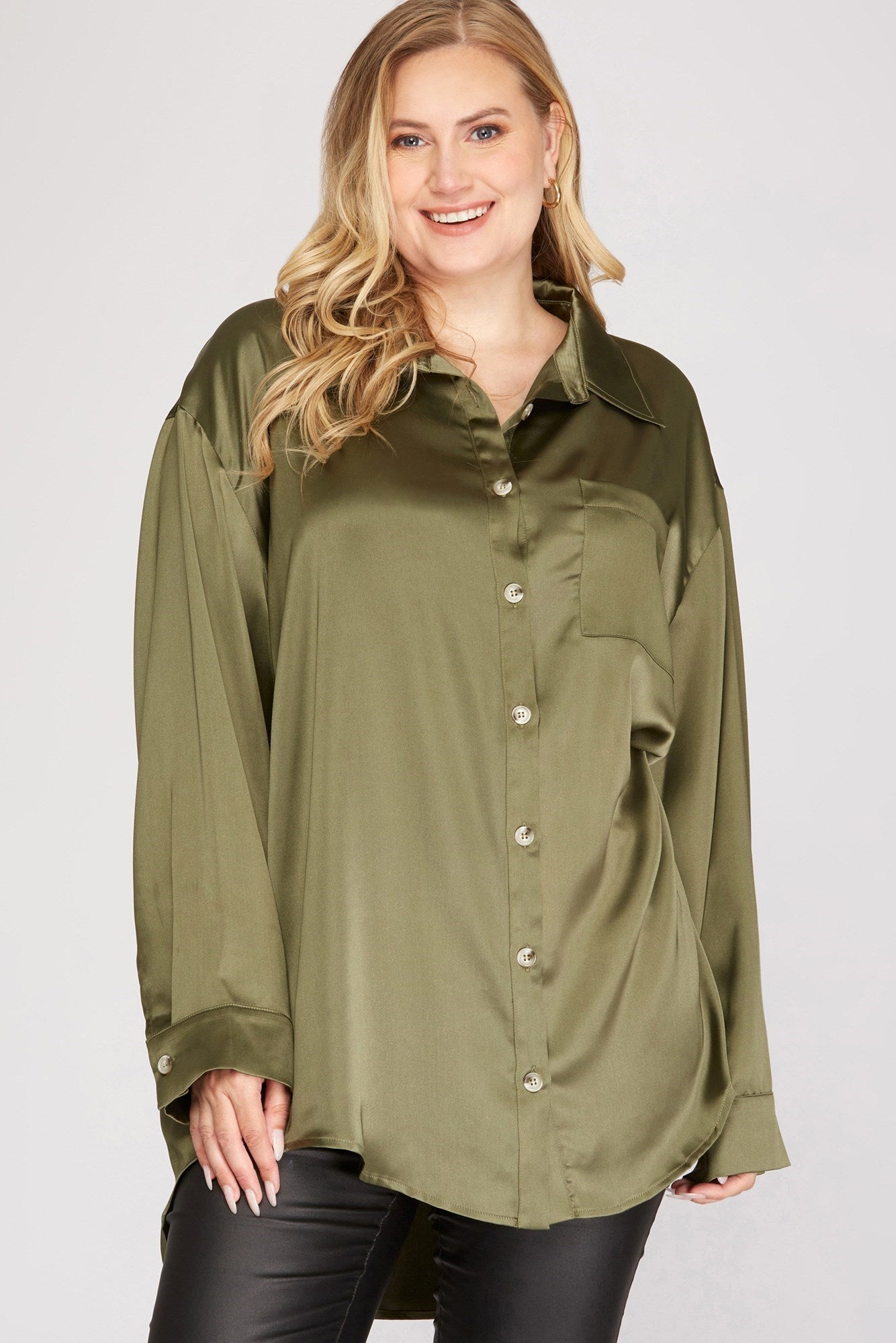 oversized satin button up shirt