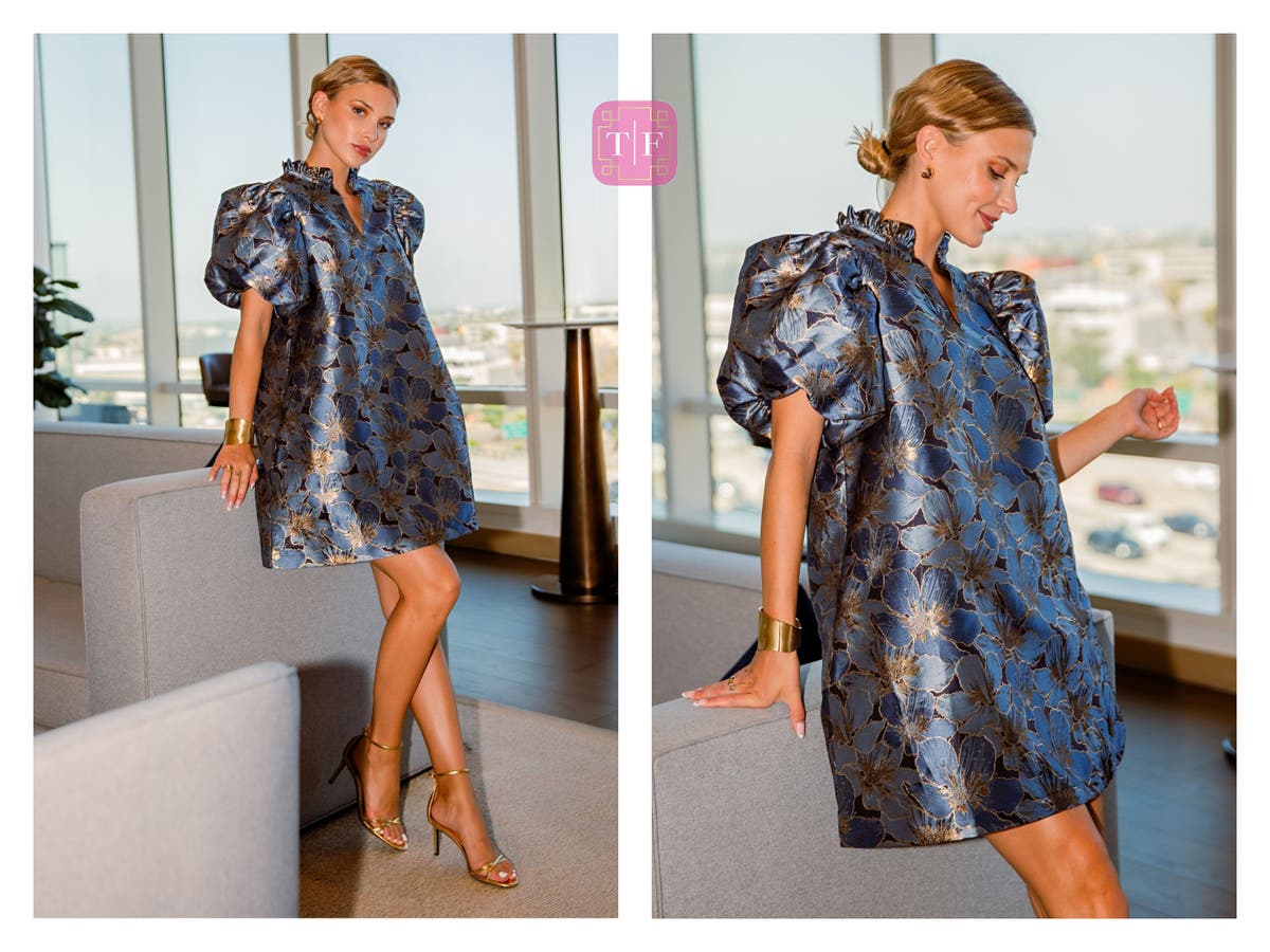 open lace back dress Kennedy Rae Cotton Party Midi Dress L / Blue main image 1