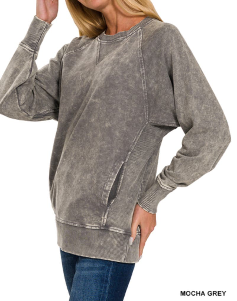 Zenana French Terry Collared Exposed Seam Sweatshirt main image 1
