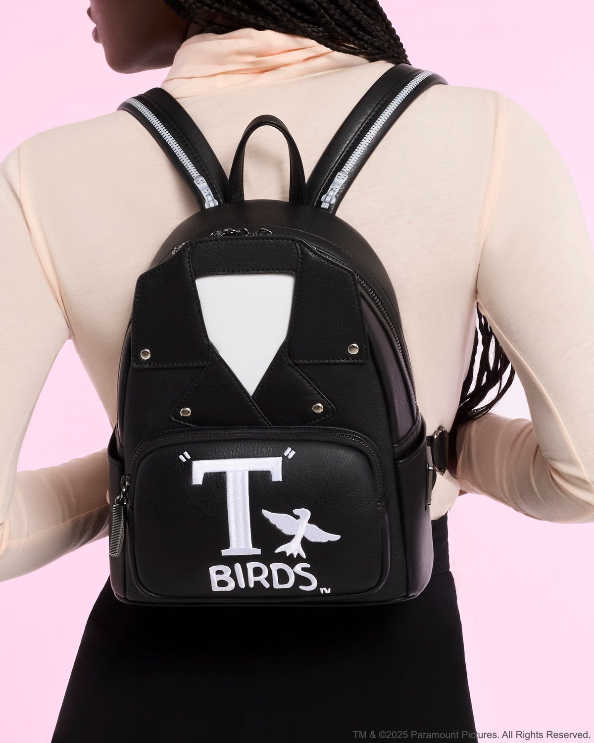 Loungefly Grease T Birds Faux Leather Jacket Cosplay Thunderbirds Backpack NWT Grease T-Birds Loungefly Cosplay Mini Backpack | Get Ready  main image 4