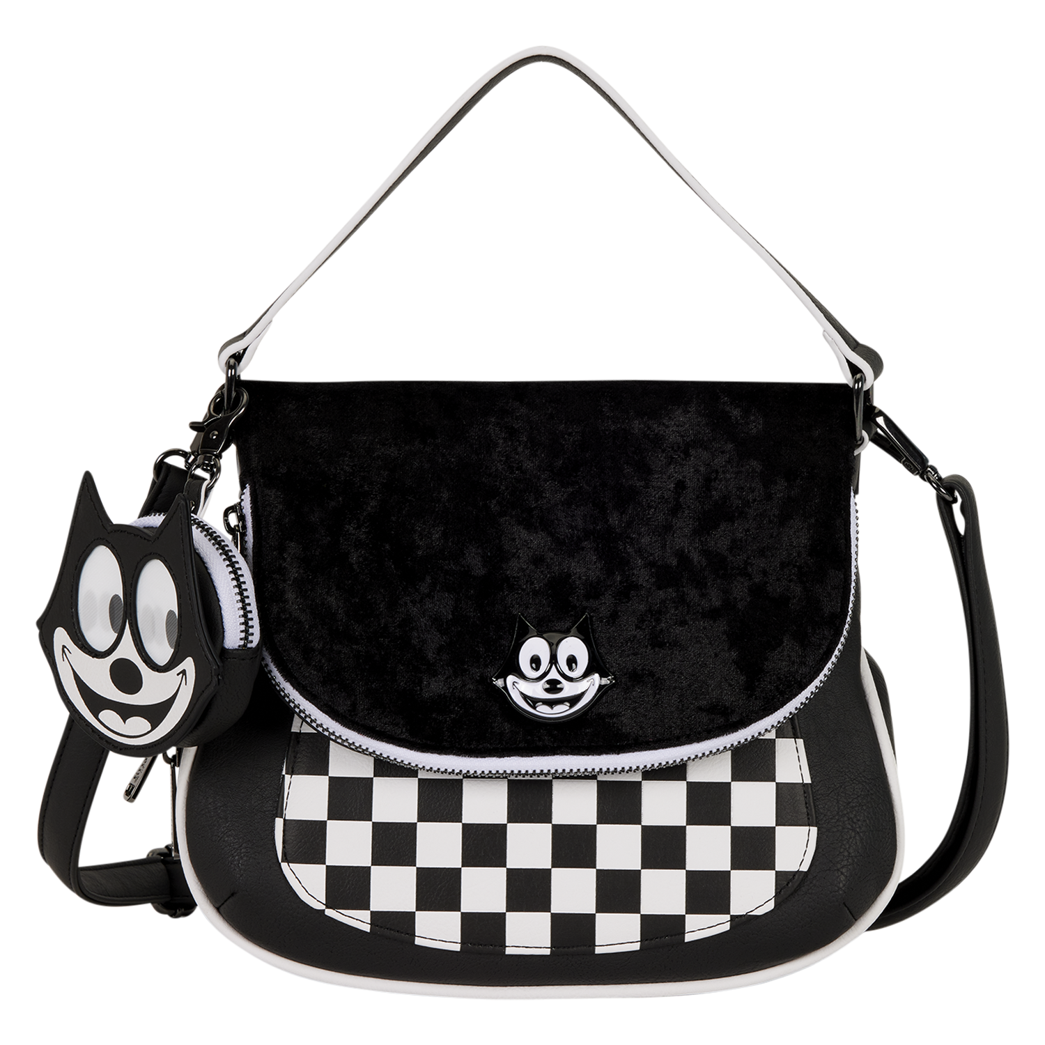フィリックス・ザ・キャット 1989メッシュポケットバッグ 黒 Felix the Cat Crossbody Bag with Lenticular Coin Bag | Three