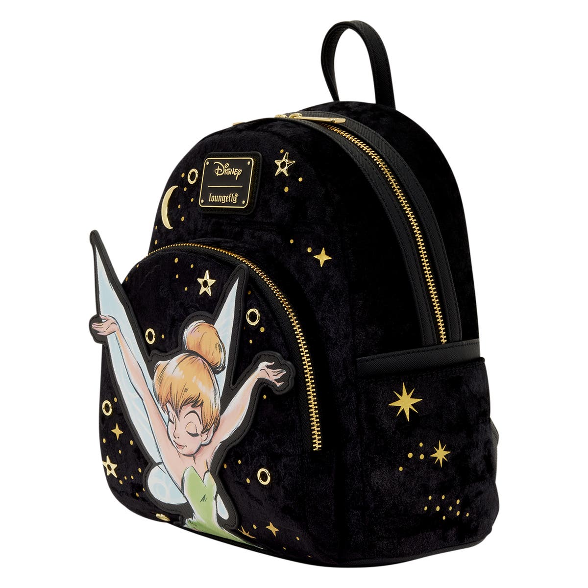 Loungefly Black & Gold Tinker Bell Velvet Mini Backpack Tinker Bell Loungefly Mini Backpack Light up– | Mercari main image 4