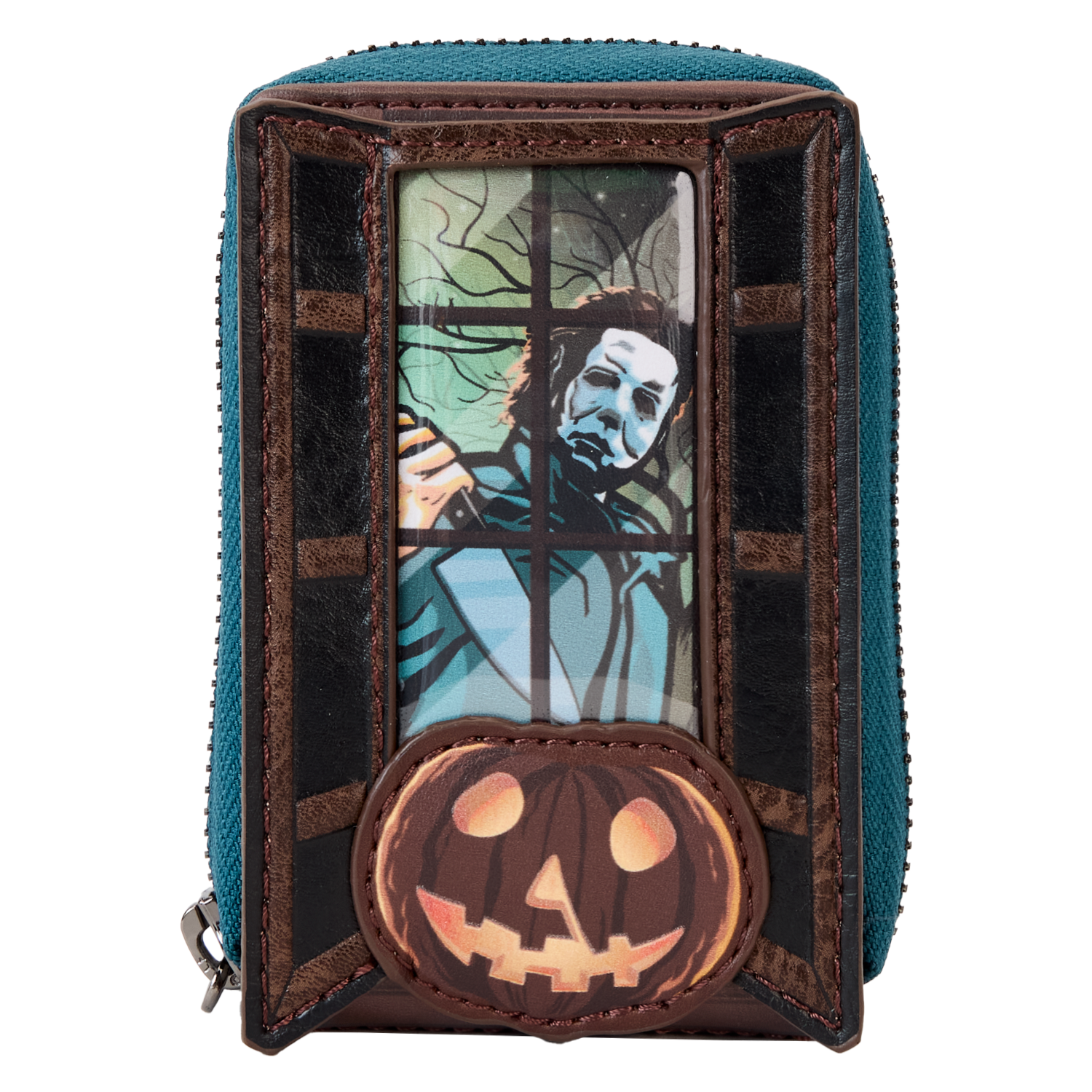 Halloween Michael Myers Pumpkin Glow Accordion Zip Around Wallet