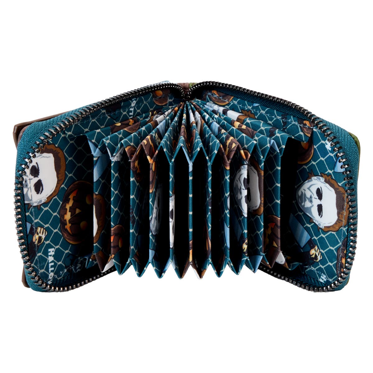Halloween Michael Myers Pumpkin Glow Accordion Zip Around Wallet