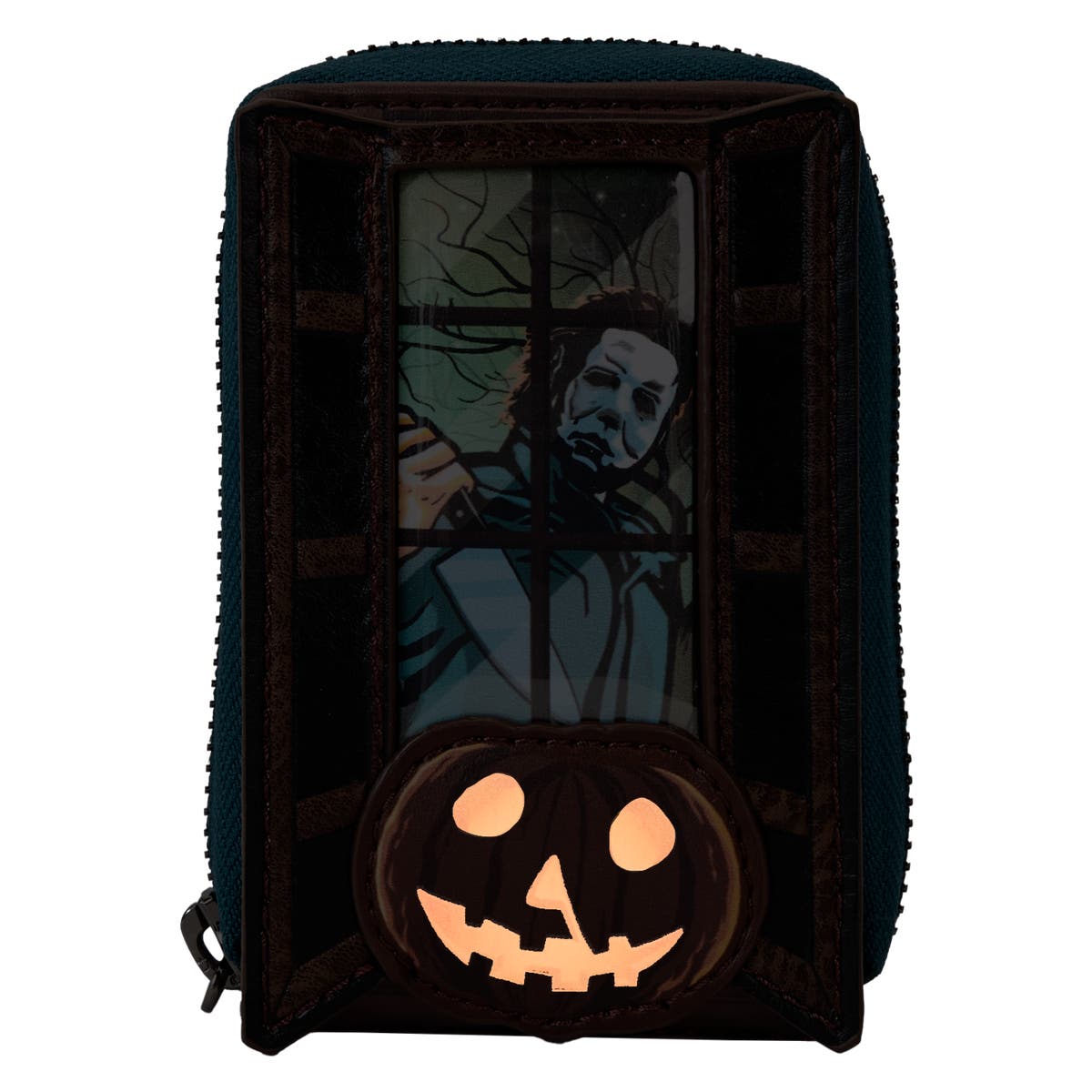 Halloween Michael Myers Pumpkin Glow Accordion Zip Around Wallet