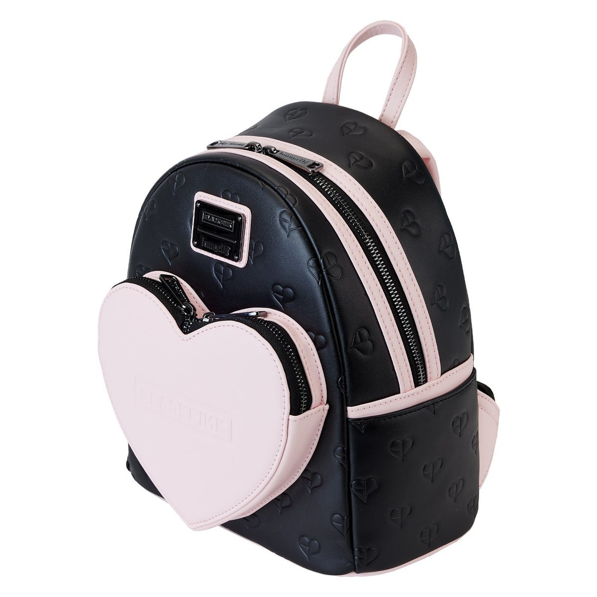betsy johnson black heart backpack mini Teddy Clear PVC mini backpack Jewel embellishments Outside zipper pocket Top handle Silver hardware Adjustable straps 10.5inH x 8inW x 5inD BLACKPINK All-Over Print Heart Mini