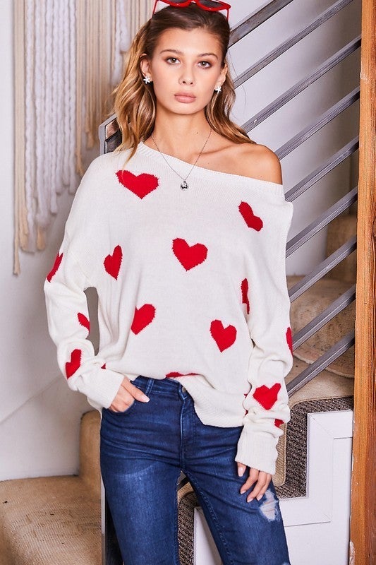 Heart Print Sweater | Triple 333 Boutique
