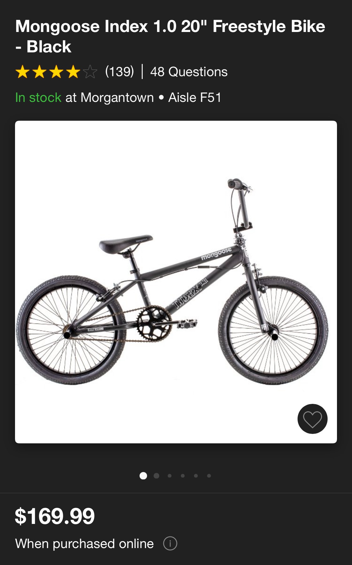 Mongoose Index 20 Inch Mongoose Bicycle 20 Inch Mongoose Index - Main Image