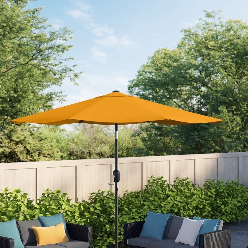 gold patio umbrella LIMITED COLLECTION - Jaquard polka dot – ilMarchesato making it ideal for sunny days Provence Cantilever Umbrella with Champagne