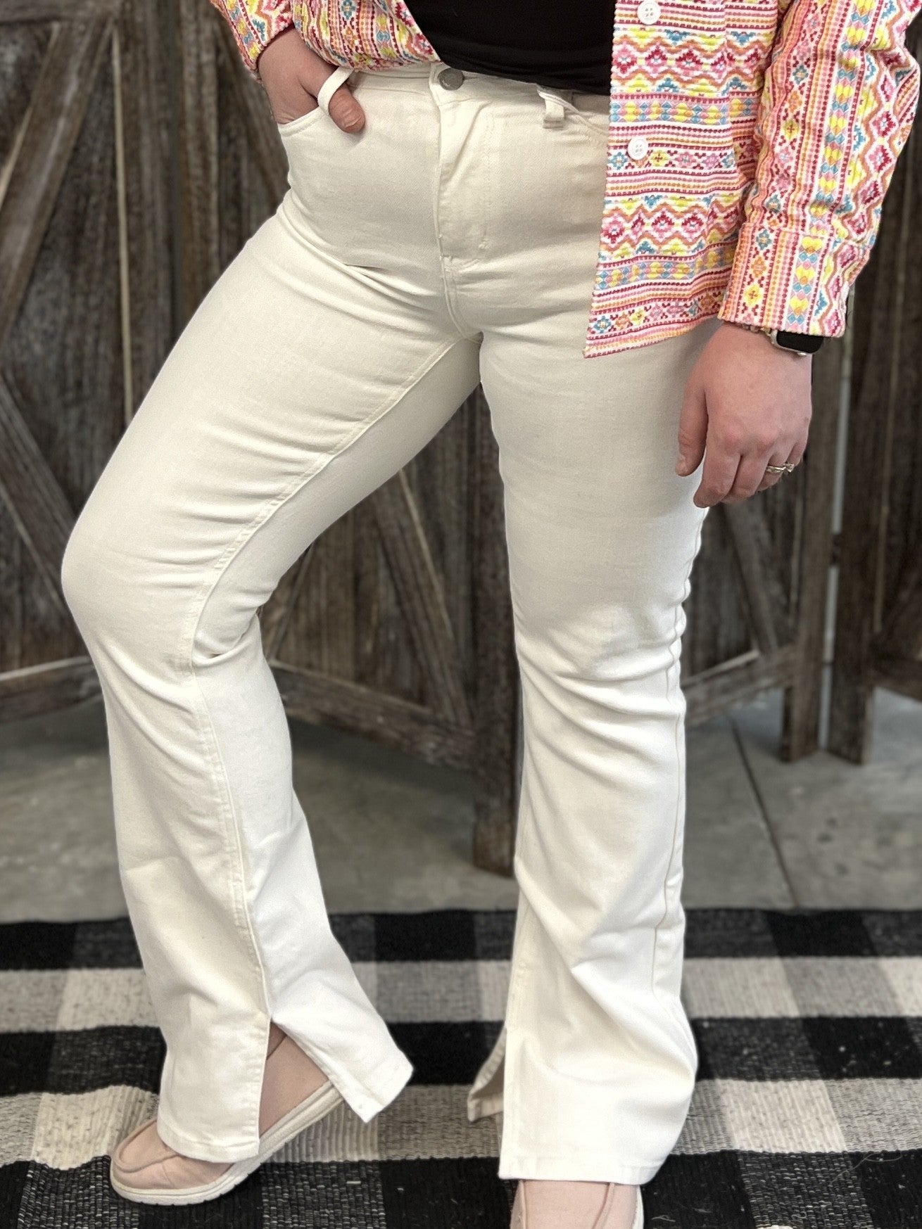 Judy Blue Off White Bootcut Jeans with Slit Hem | Val