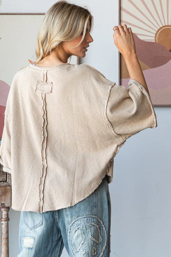 Drop Shoulder Crop Top - TAUPE