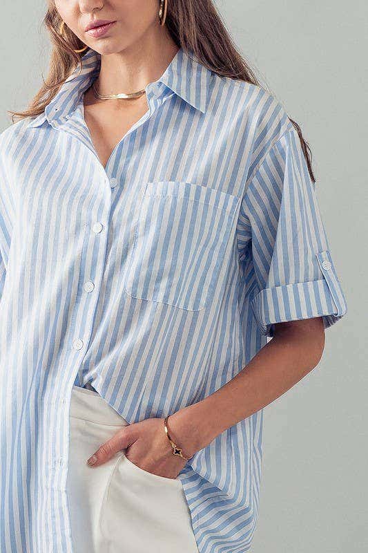 High-Low Button Down - BLUE