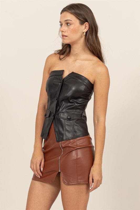 SALE* Vegan Leather Strapless Button Down Top *Final Sale*