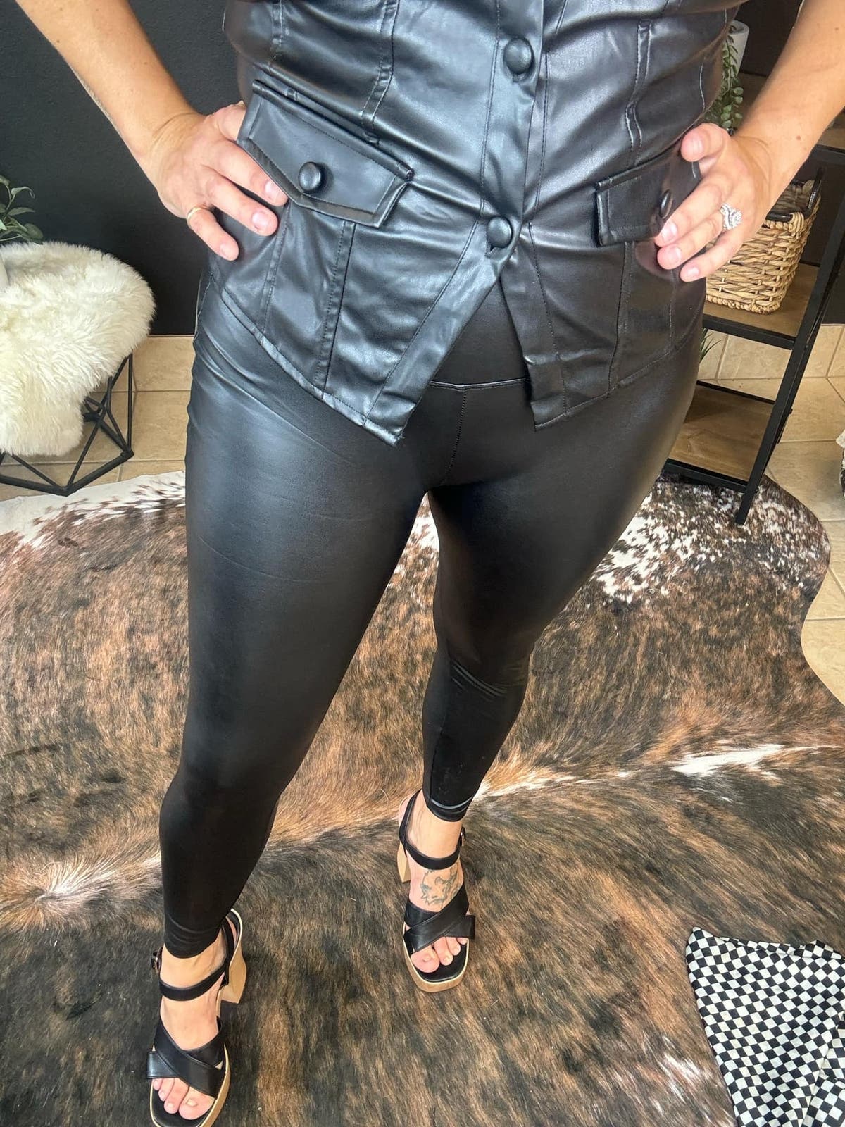 Faux Leather Leggings - BLACK