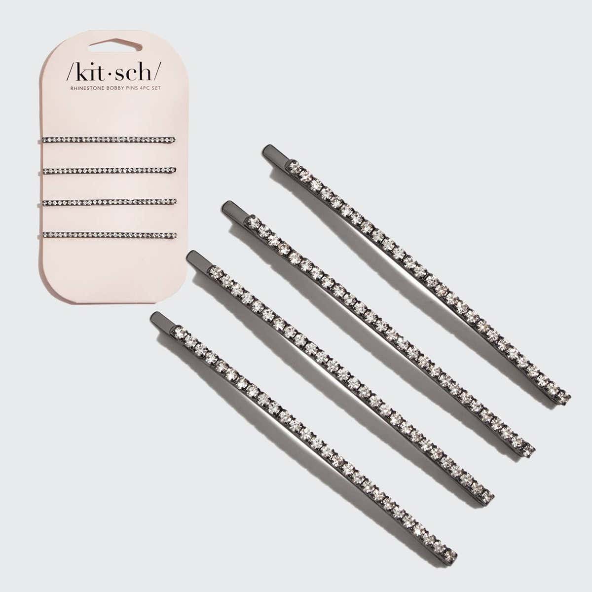 Extra Long Rhinestone Bobby Pins 4 pcs Set - Hematite