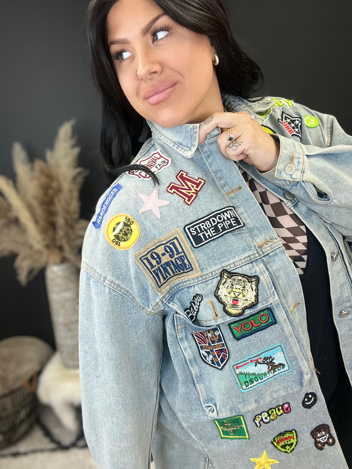 Patched Denim Jacket - Denim