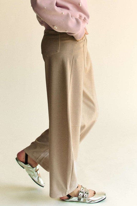 Elastic Waistband Barrel Pants - KHAKI