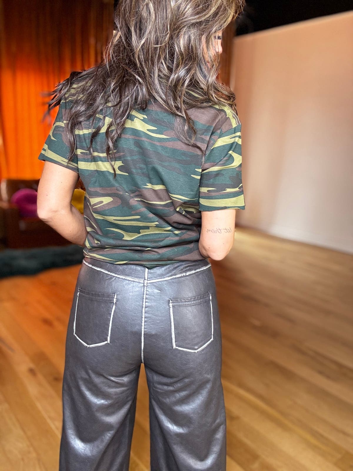 Stone Studded Faux Leather Pants