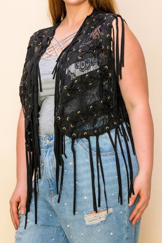 SALE* Fringe Lace Vest - PLUS SIZE ONLY *Final Sale*