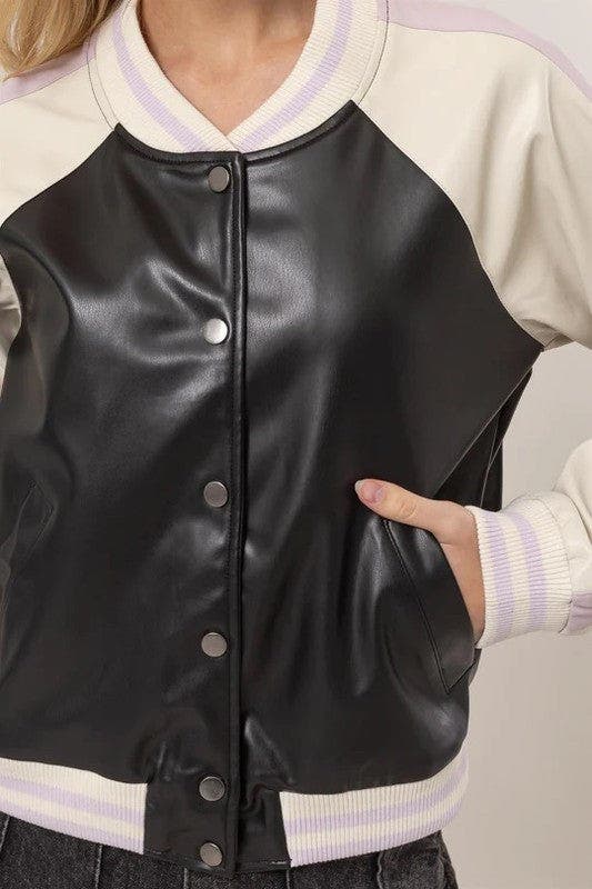 Faux Leather Button Up Jacket