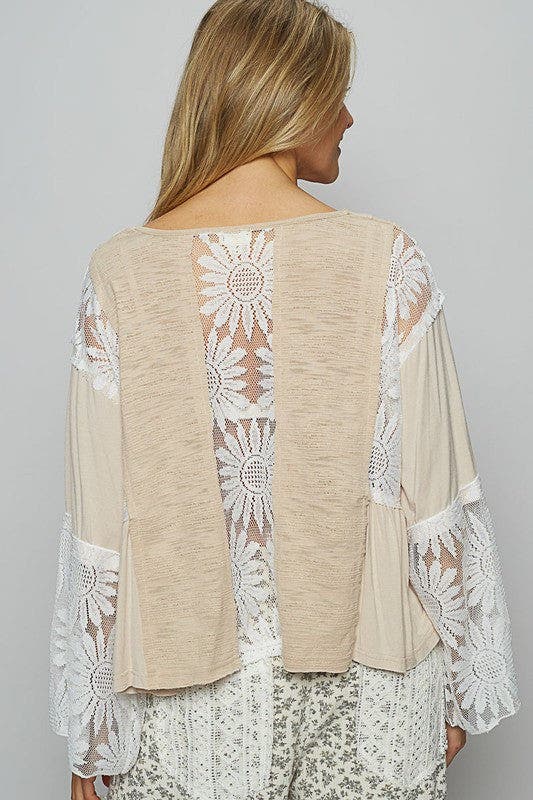SALE* V-Neck Flare Sleeve Top - BEIGE