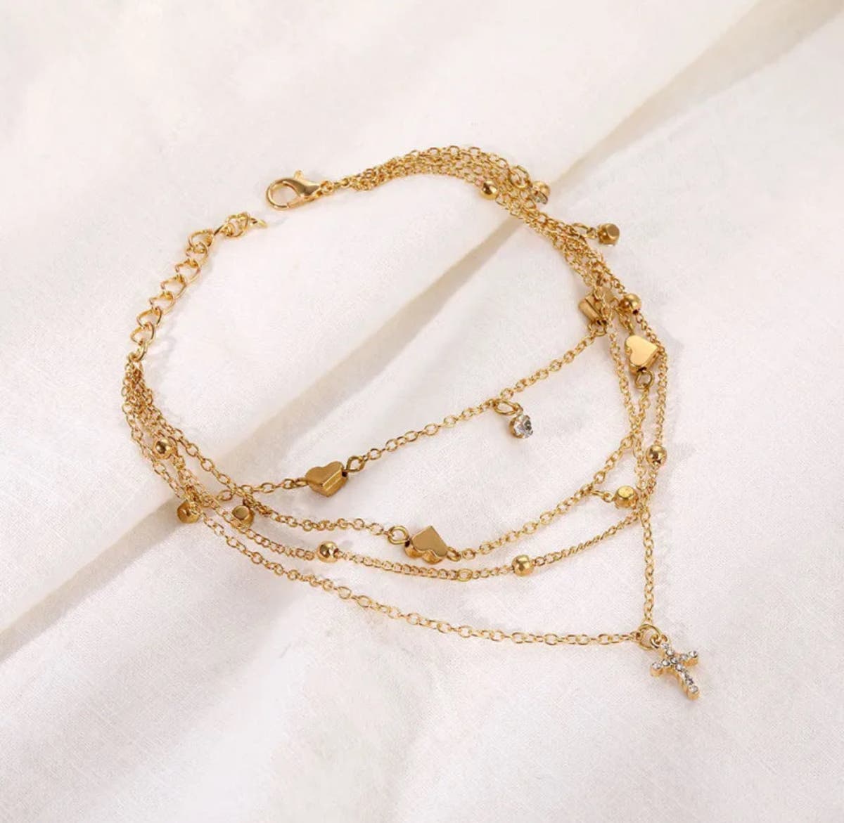 Heart & Cross Multilayer Anklet