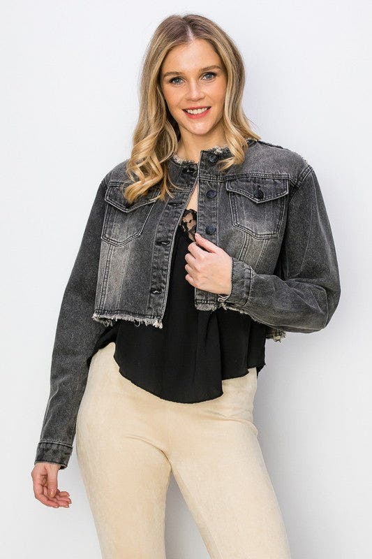 Cropped Jean Jacket - BLACK