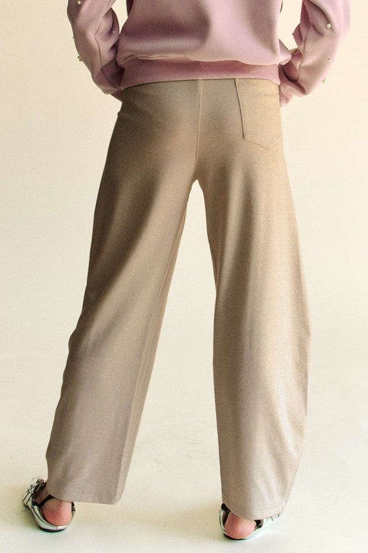 Elastic Waistband Barrel Pants - KHAKI