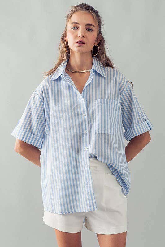 High-Low Button Down - BLUE