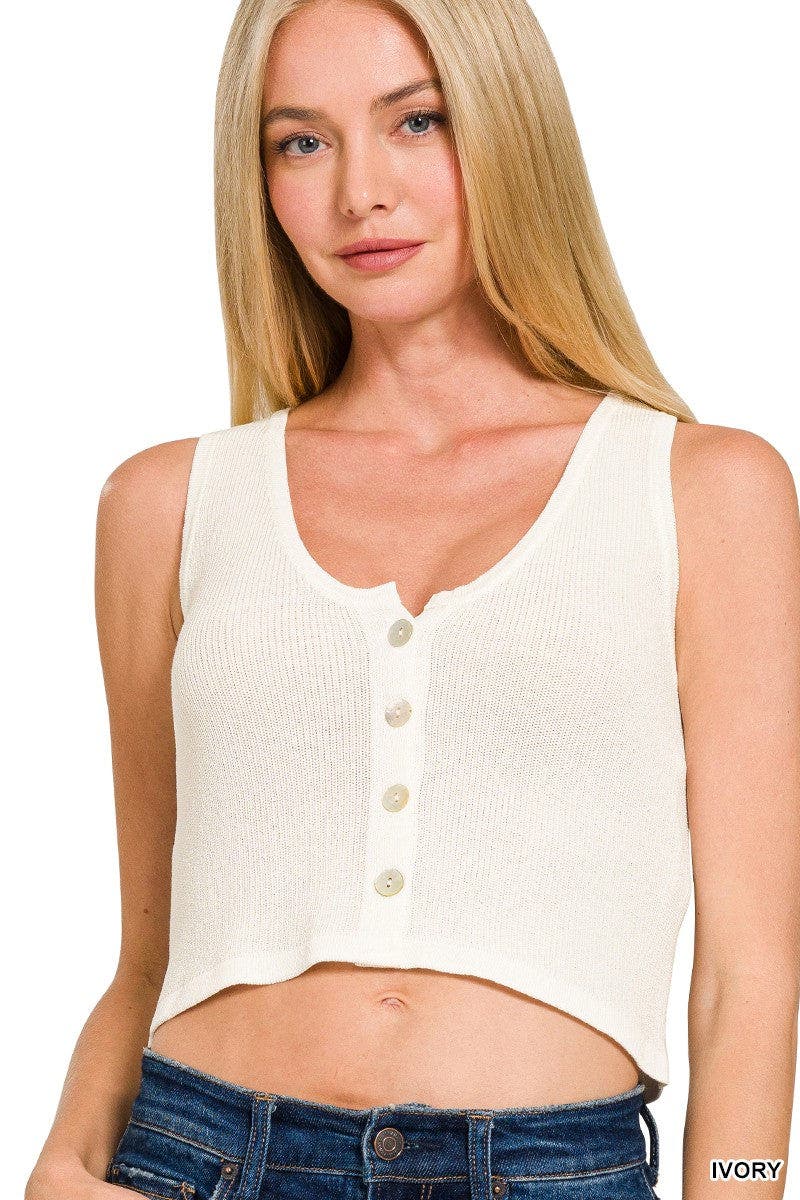 Button-Up Cropped Sweater Vest - IVORY