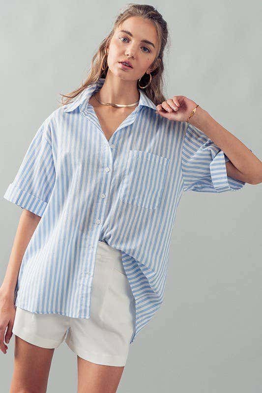 High-Low Button Down - BLUE