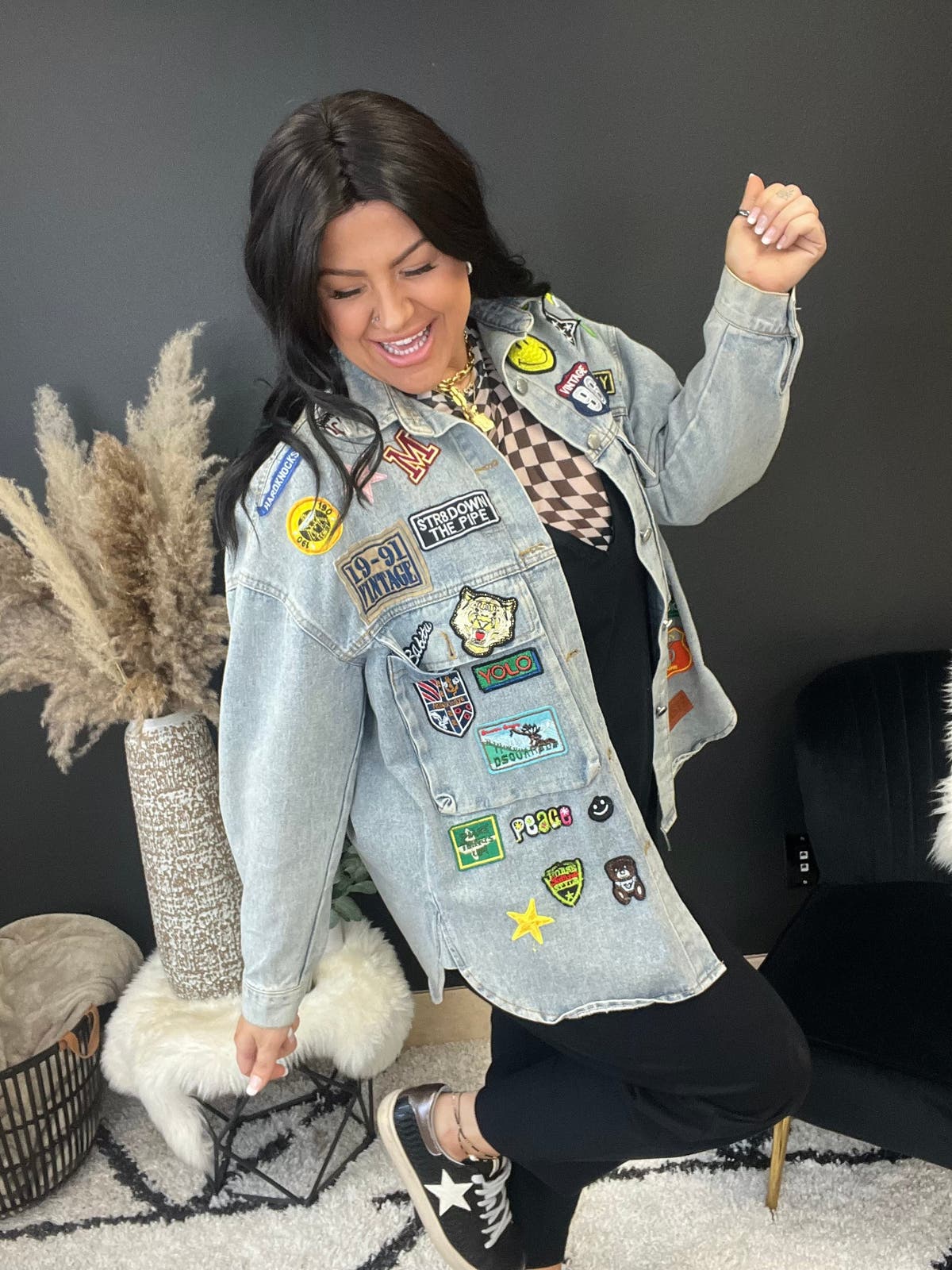 Patched Denim Jacket - Denim