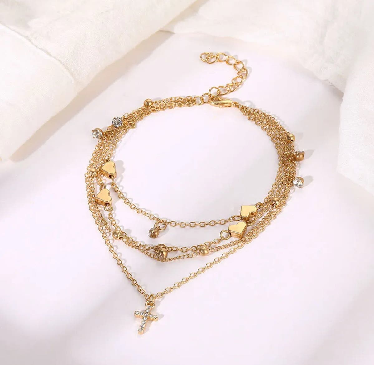 Heart & Cross Multilayer Anklet