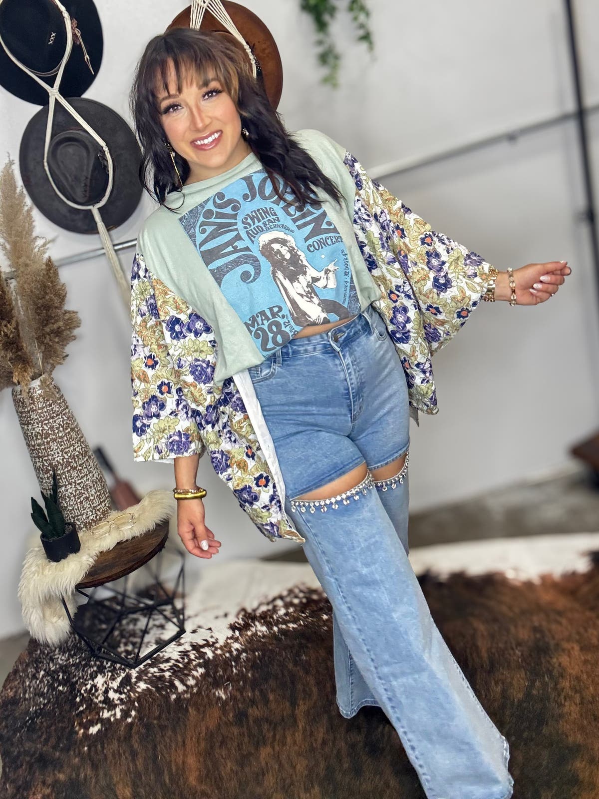 Mid Rise Crystal Slit Bottom Denim Jeans