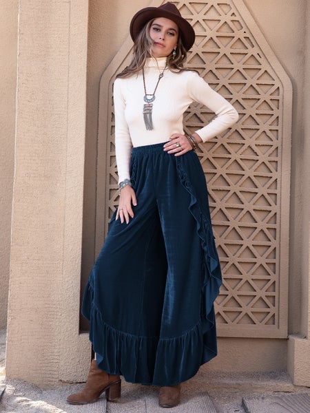Slit Ruffled Wide Leg Pants | Velvet Noire Boutique