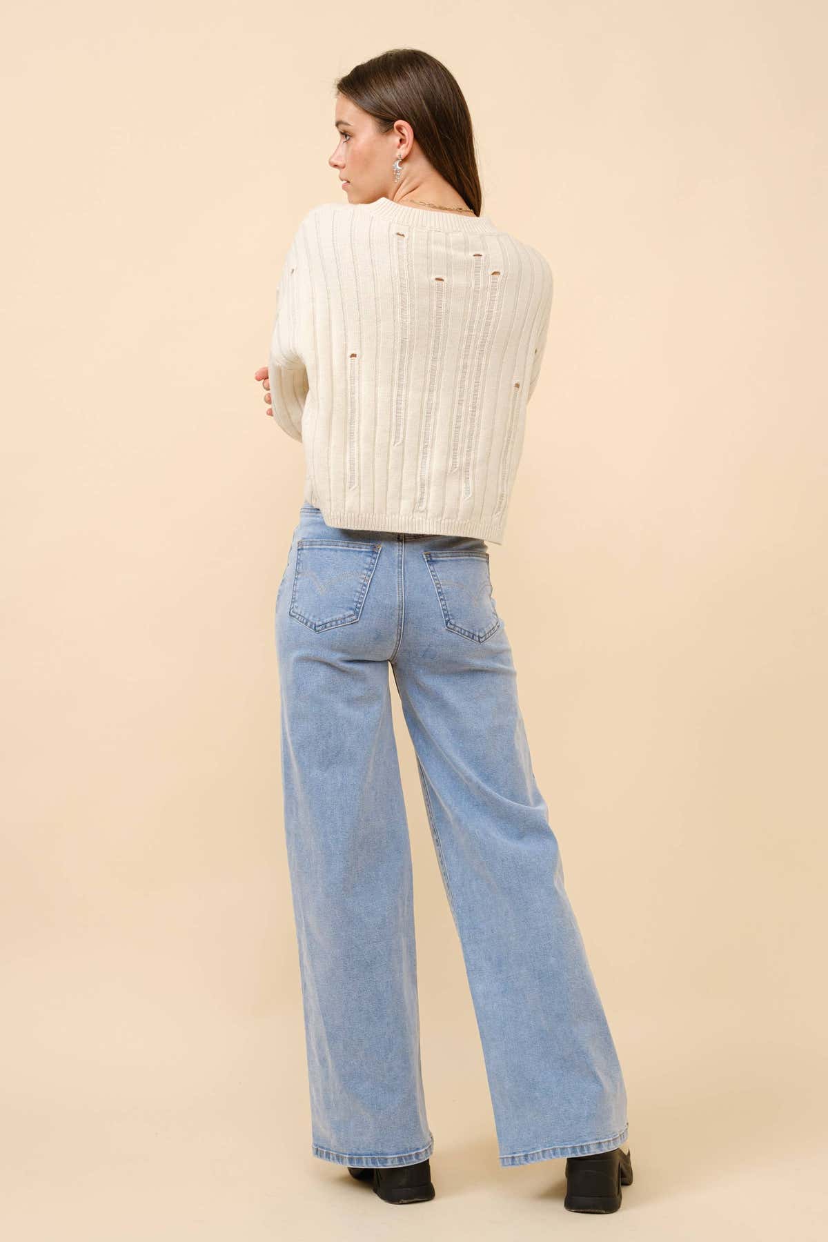 Mid Rise Crystal Slit Bottom Denim Jeans