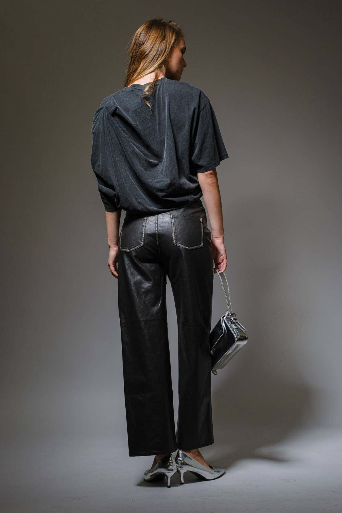 Stone Studded Faux Leather Pants