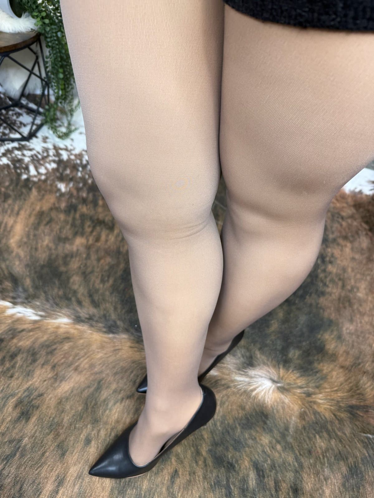 Sheer Fleece Lined Tights - NUDE