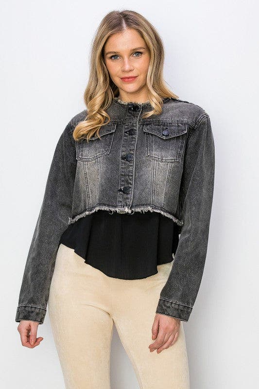 Cropped Jean Jacket - BLACK