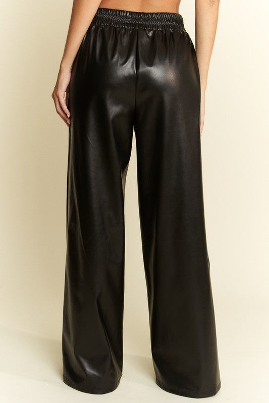 Wide Leg Leather Pants - Black | Velvet Noire Boutique