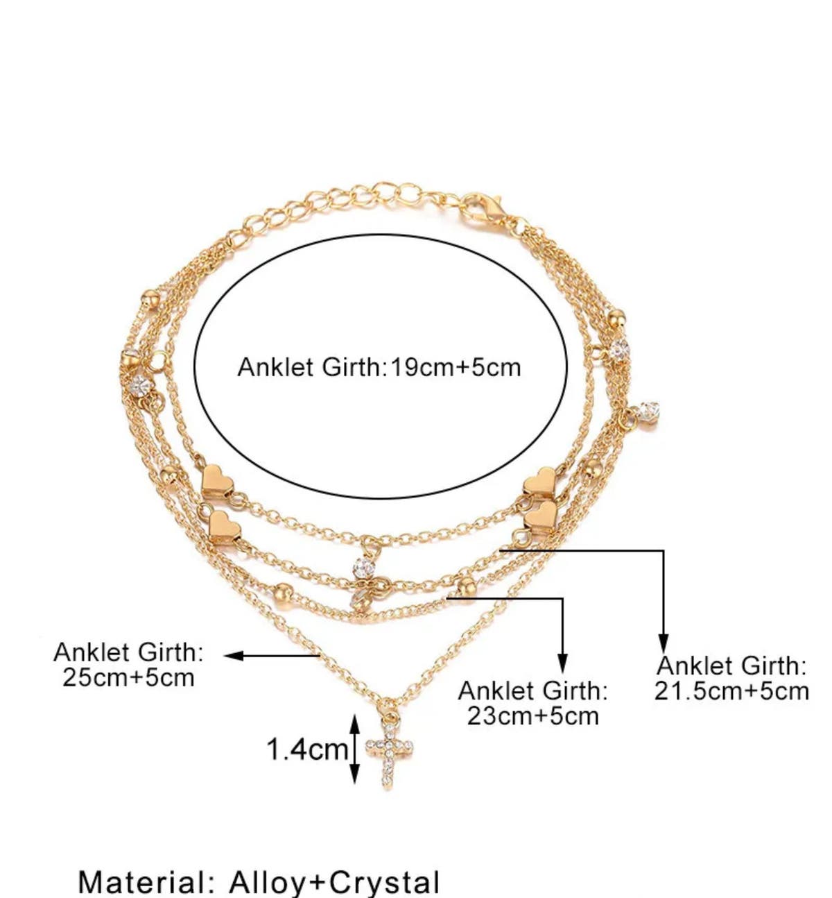 Heart & Cross Multilayer Anklet
