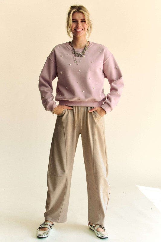 Elastic Waistband Barrel Pants - KHAKI