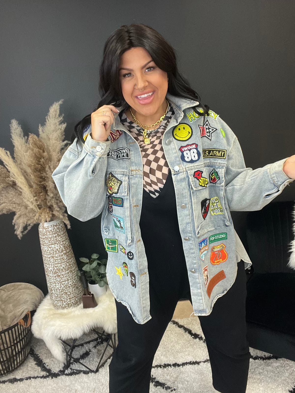 Patched Denim Jacket - Denim