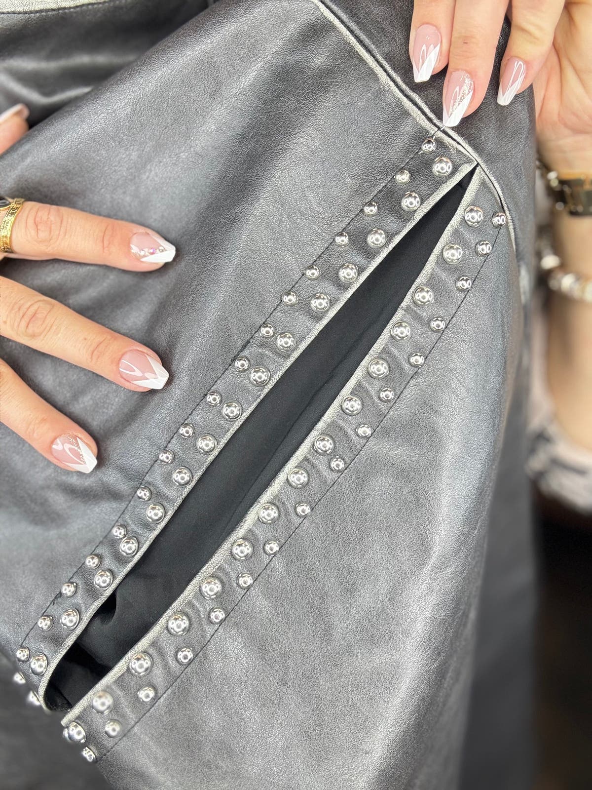 Stone Studded Faux Leather Pants
